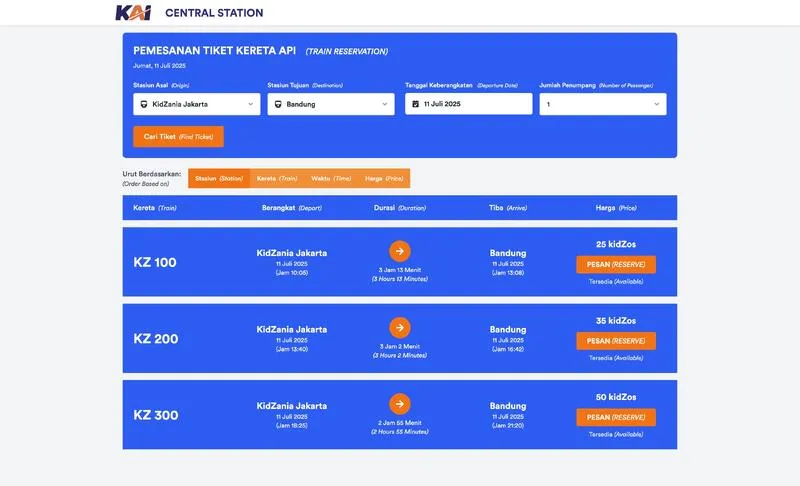 Kidzania Train Ticket Booking Simulation