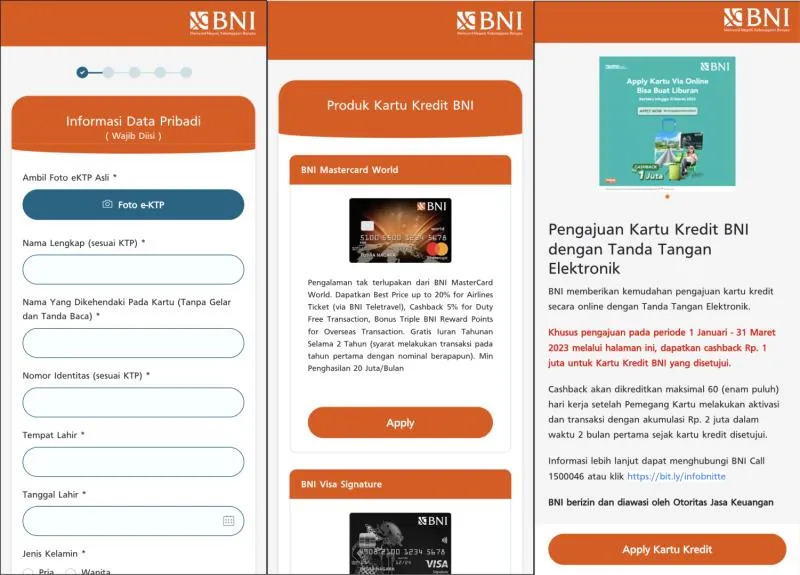 Changes on Apply Kartu Kredit BNI