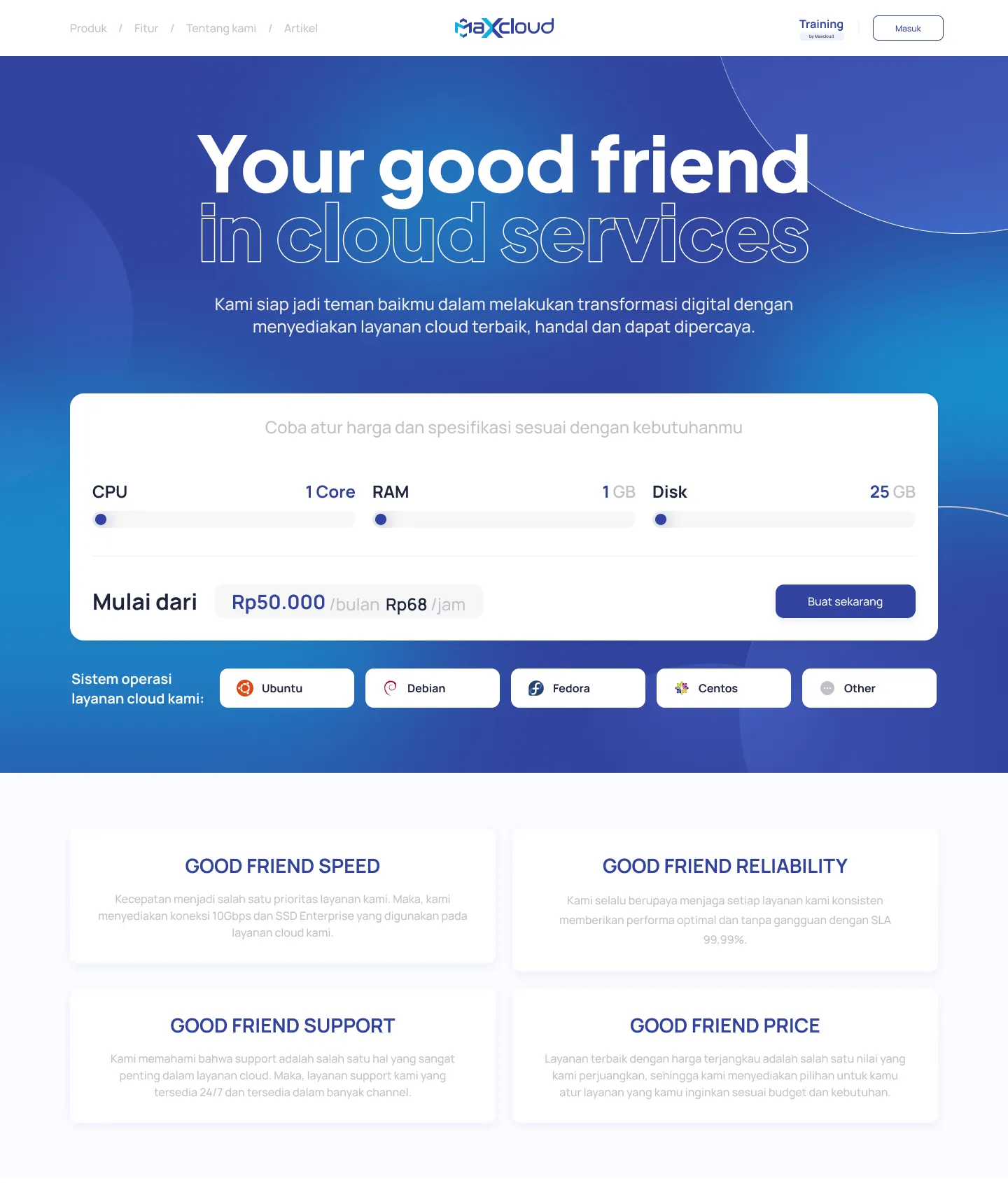 MaxCloud Landing Page (PT Awan Data Indonesia)