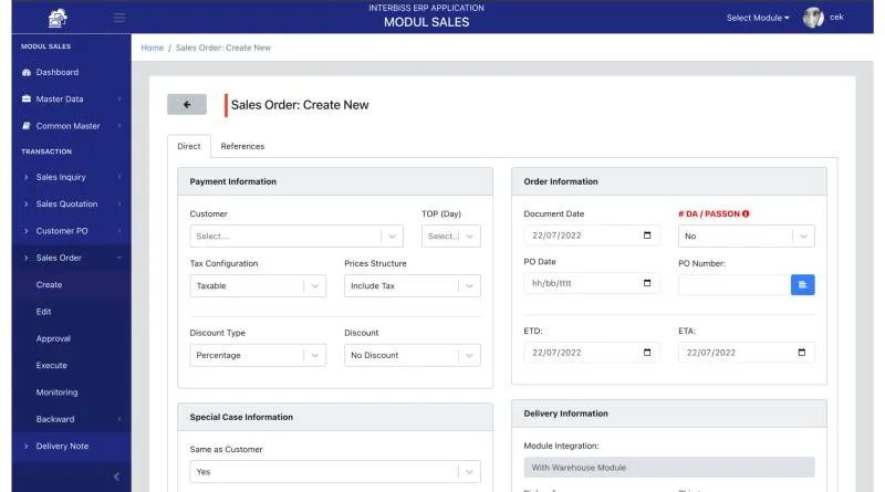 Interbiss ERP Application: Modul Sales